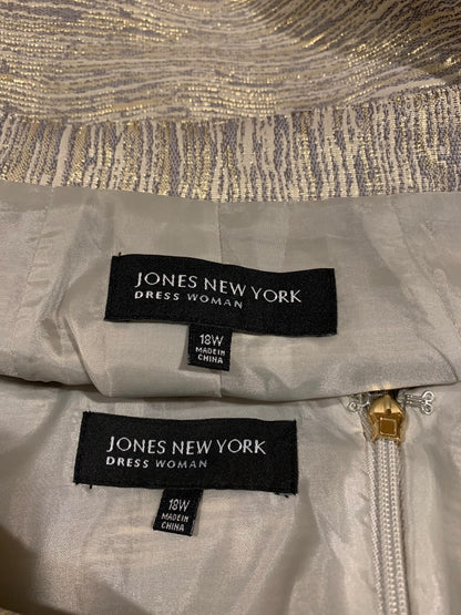 Size 18W Jones New York Sheath Dress and Jacket Gold and Gray Metallic Lined