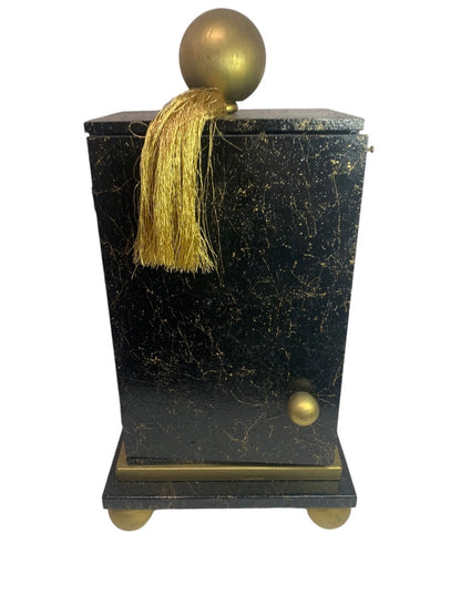 R.Stad Designs Black Gold Handmade Hinged Tabletop Cabinet Box for VHS Tapes 20"h x 10.5"w