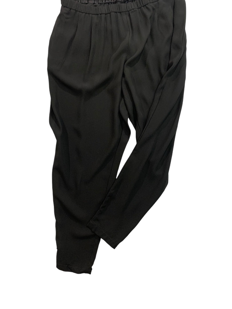 Large Eileen Fisher Black Silk Pull On Loose Fit Pants Pockets