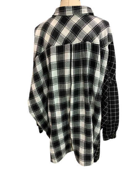 3XL Fashion Nova Womens Mixed Plaid Print Button Up Shirt Oversize