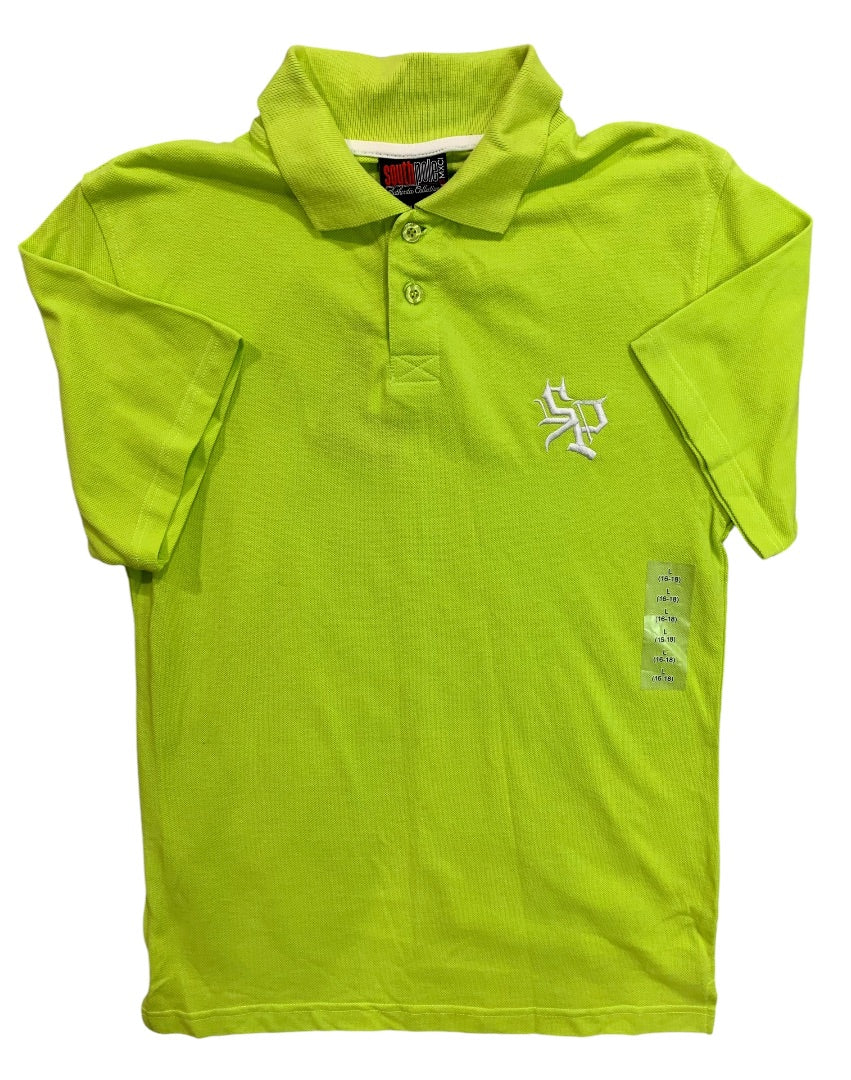 Large (16/18) South Pole Neon Green Boys Youth New Short Sleeve Polo Golf Shirt