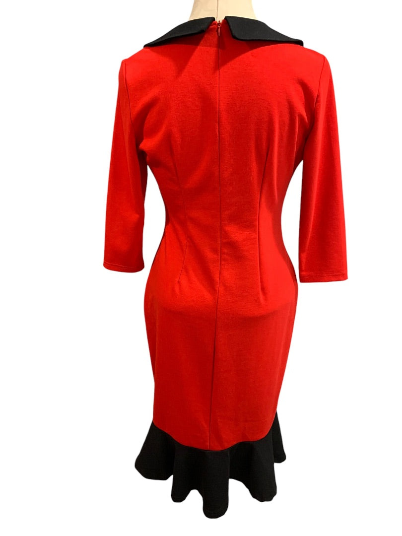 Large Nice-Forever Vintage 1990s Retro Red Knit Midi Dress