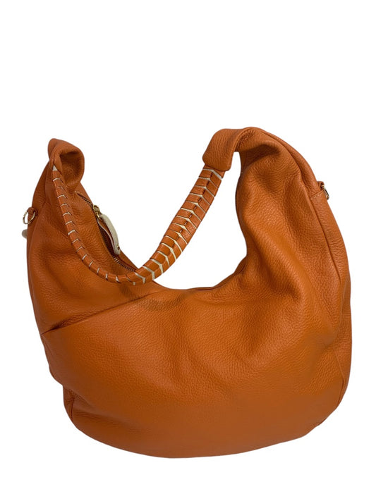 Vintage John F Italian Pebbled Leather Crescent Shaped Shoulderbag Orange