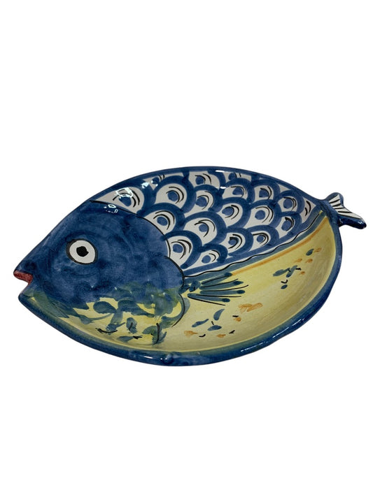 Vietri Fish Fish Blue 10 Inch Oval Dish Italy Pottery E 1990s