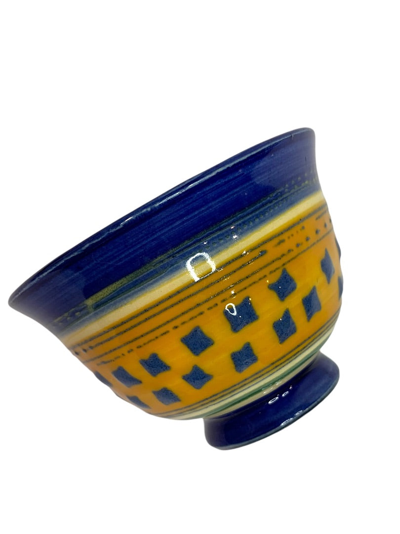 Small Signed Art Pottery MCF Yellow Blue Set of 3 Bowls