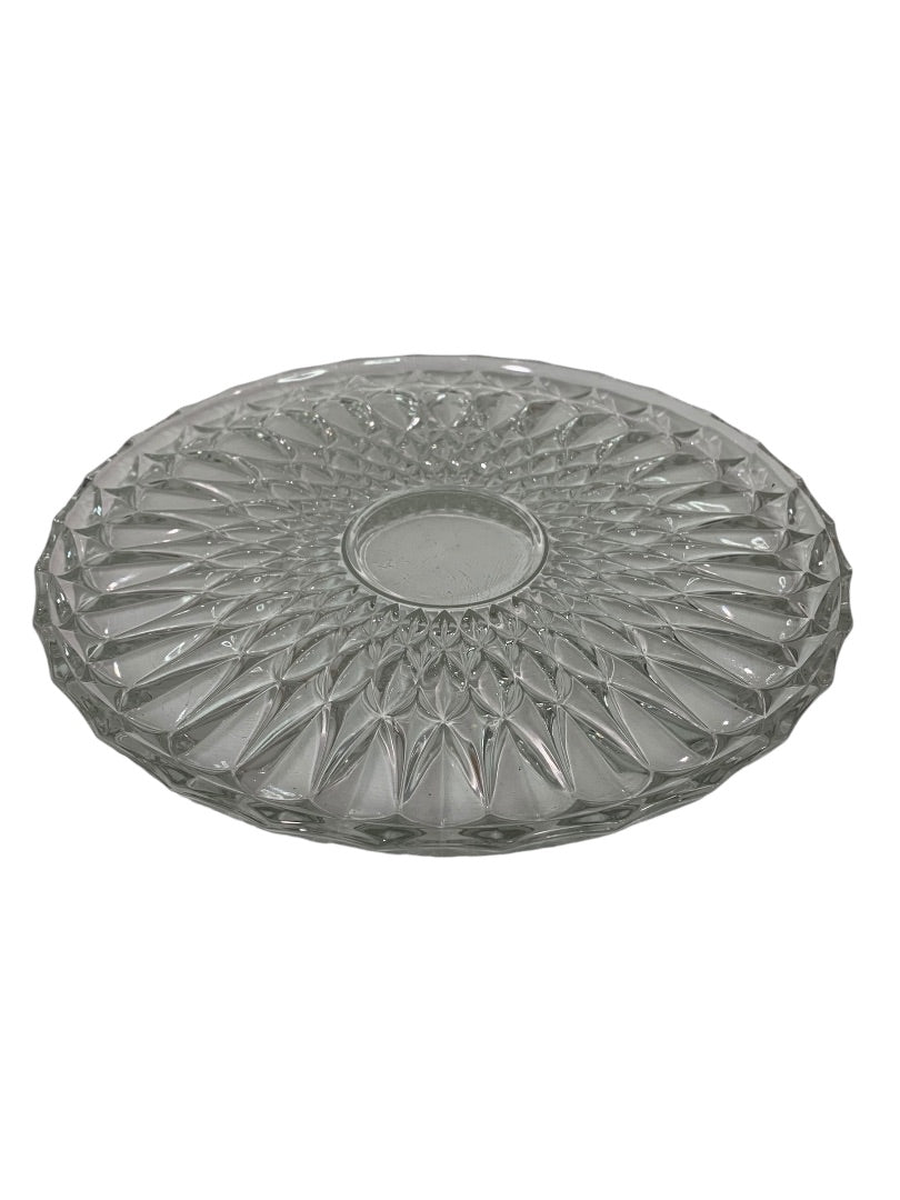 Vintage Pressed Glass Cake Plate Sunburst Design 11 Inch