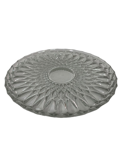 Vintage Pressed Glass Cake Plate Sunburst Design 11 Inch