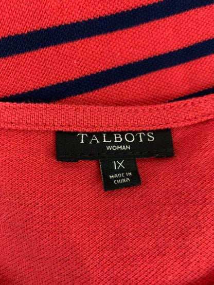 1X Talbots Woman Casual Knit Shift Dress Red Navy Blue Stripe Sleeveless