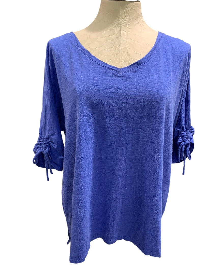 Large Talbots Womens Tie Sleeve V-Neck Tshirt Cornflower Blue