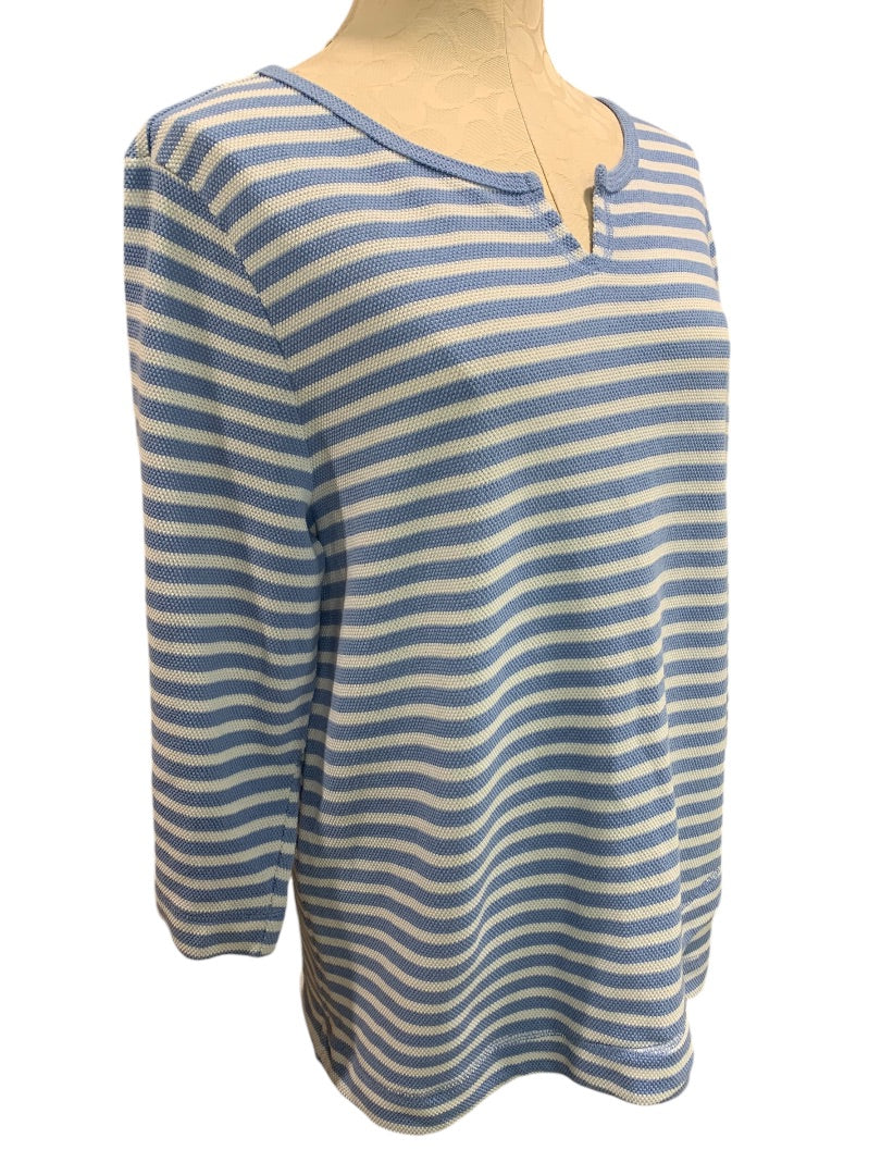 XL T by Talbots Womens Striped Cornflower Blue White Pullover Casual Sweater