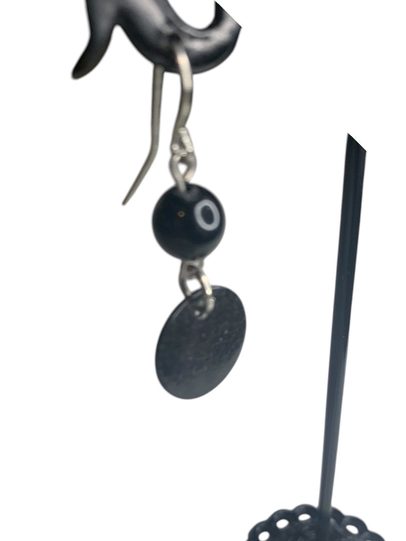 Silvertone Black Hook Pierced Hook Earrings 1.5 Inch Drop