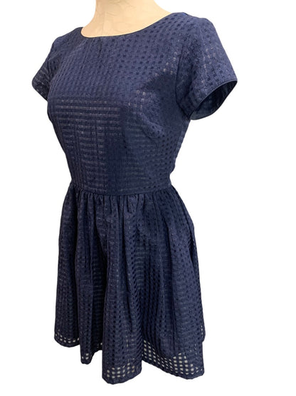 Small Forever 21 Navy Blue Fit and Flare Dress Checked Adorable