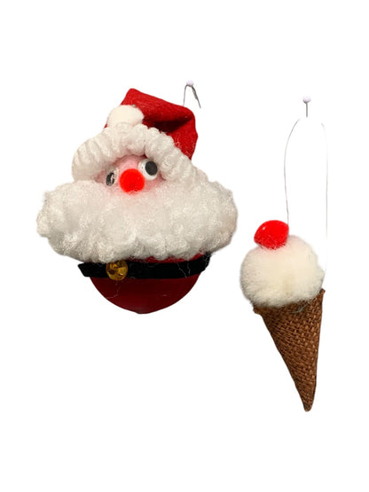 1980s Handmade Christmas Ornaments Santa Ice Cream Cone Kitschy