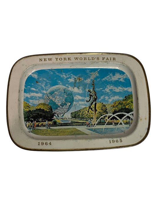 New Work Worlds Fair 1964 Small Tray Unisphere Steel 312 White Fabcraft