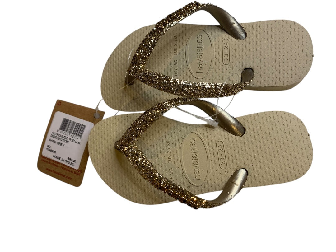 Size 9C Havaianas Girls New Flip Flops Sandals Sand Grey Sparkles