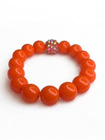 Orange Acrylic Round Beaded Stretch Bracelet Bling