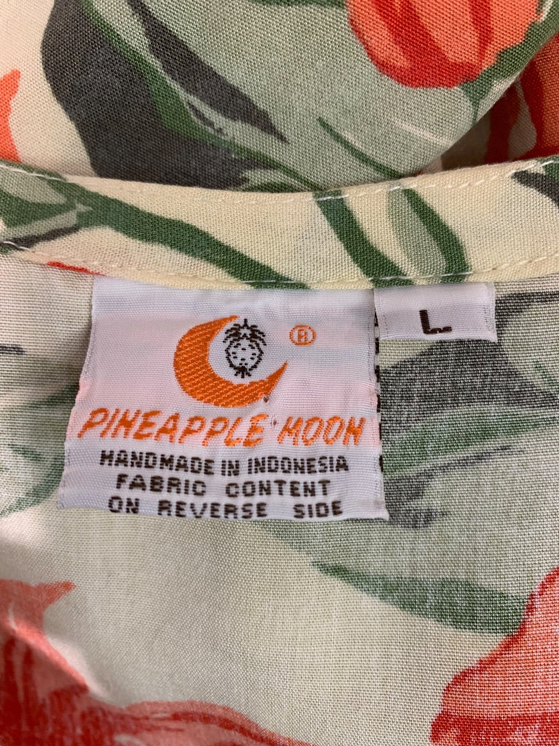 Large Pineapple Moon Tropical Print Slip Dress Rayon