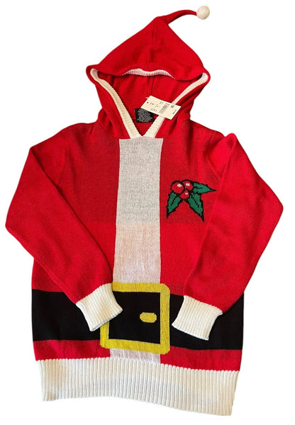 Small Holiday Sweater Knit Youth New Hooded Santa Shirt