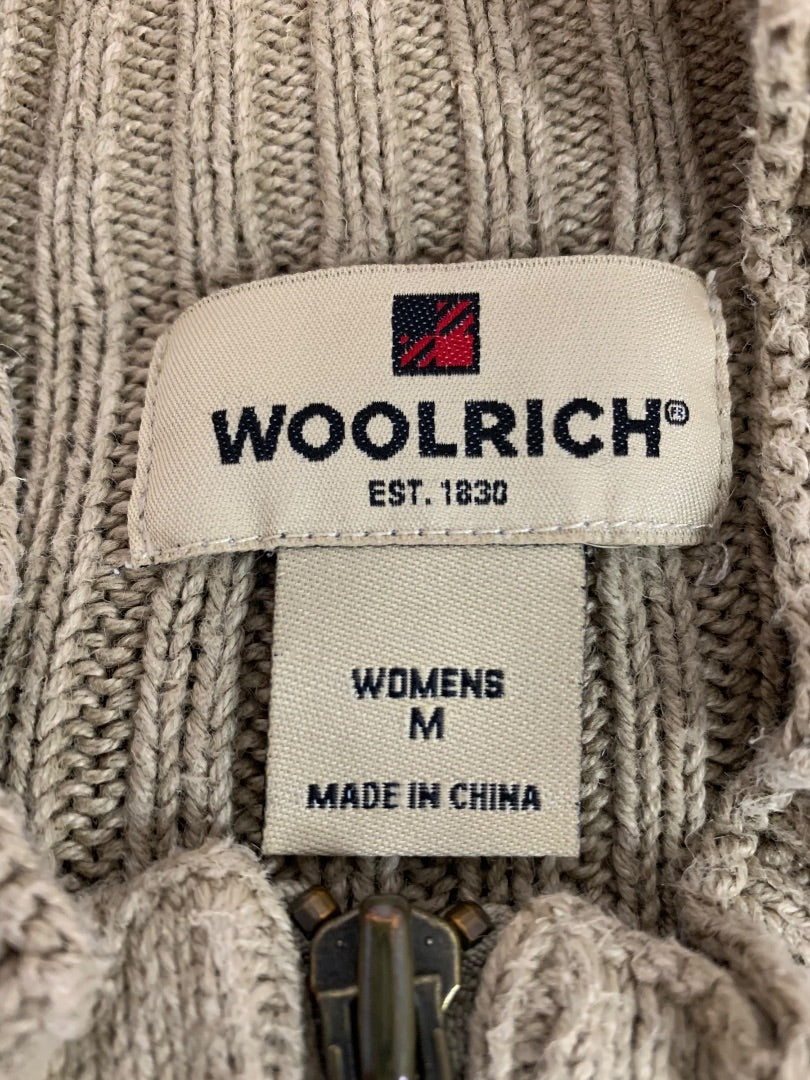 Medium Woolrich Womens Tan Khaki Full Zip Sweater Vest Cotton Blend