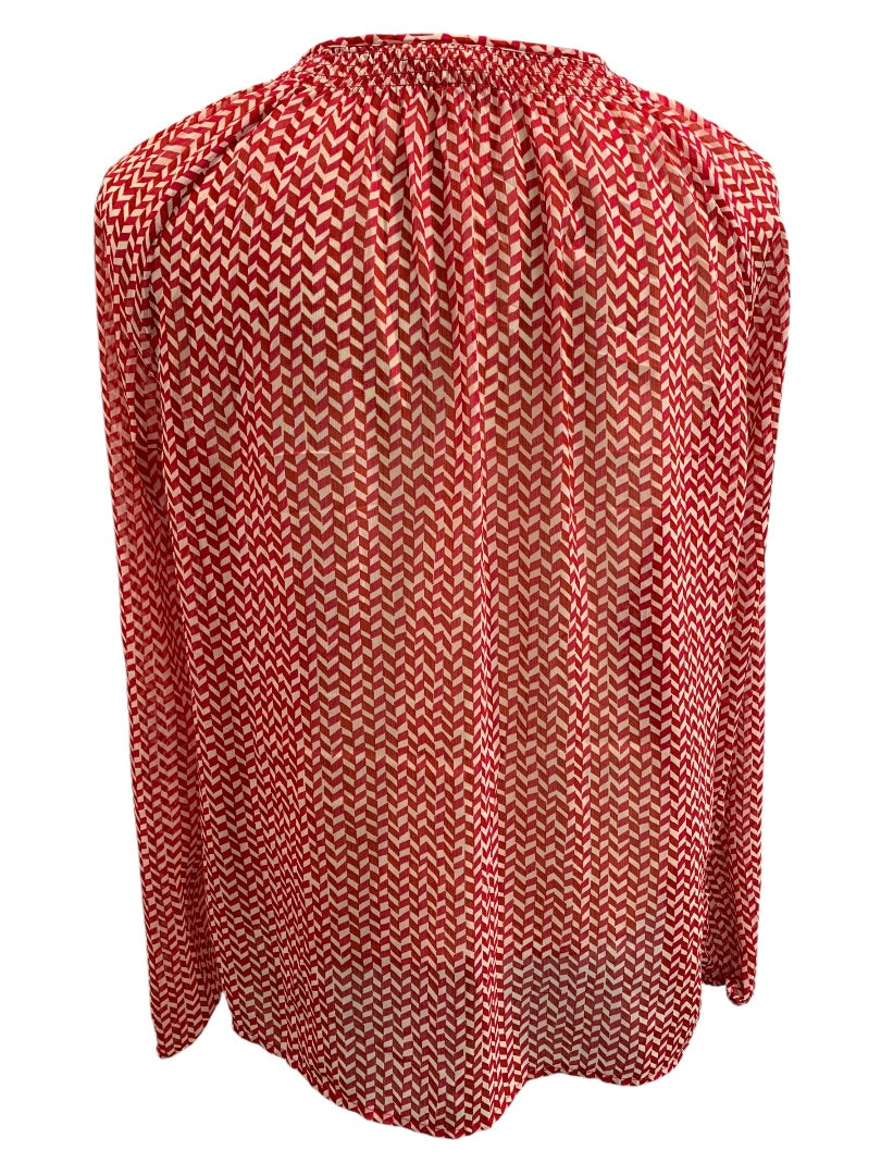 Medium Gap Womens Peasant Style Blouse Sheer Shirt Red White