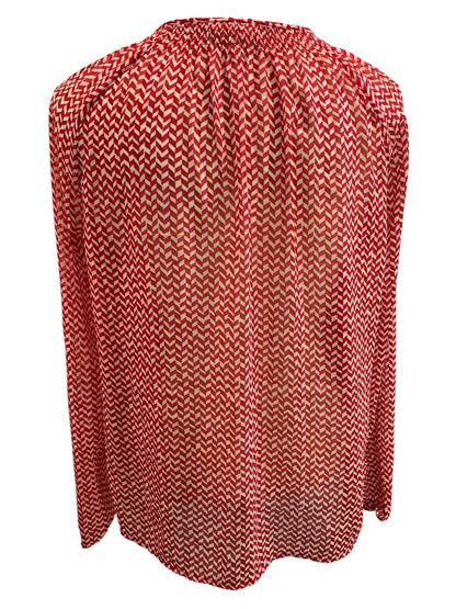 Medium Gap Womens Peasant Style Blouse Sheer Shirt Red White