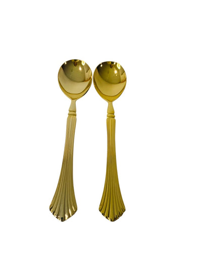 Gold Electroplate Vintage Sugar Spoons Set of 2 Scalloped 6.5 Inch