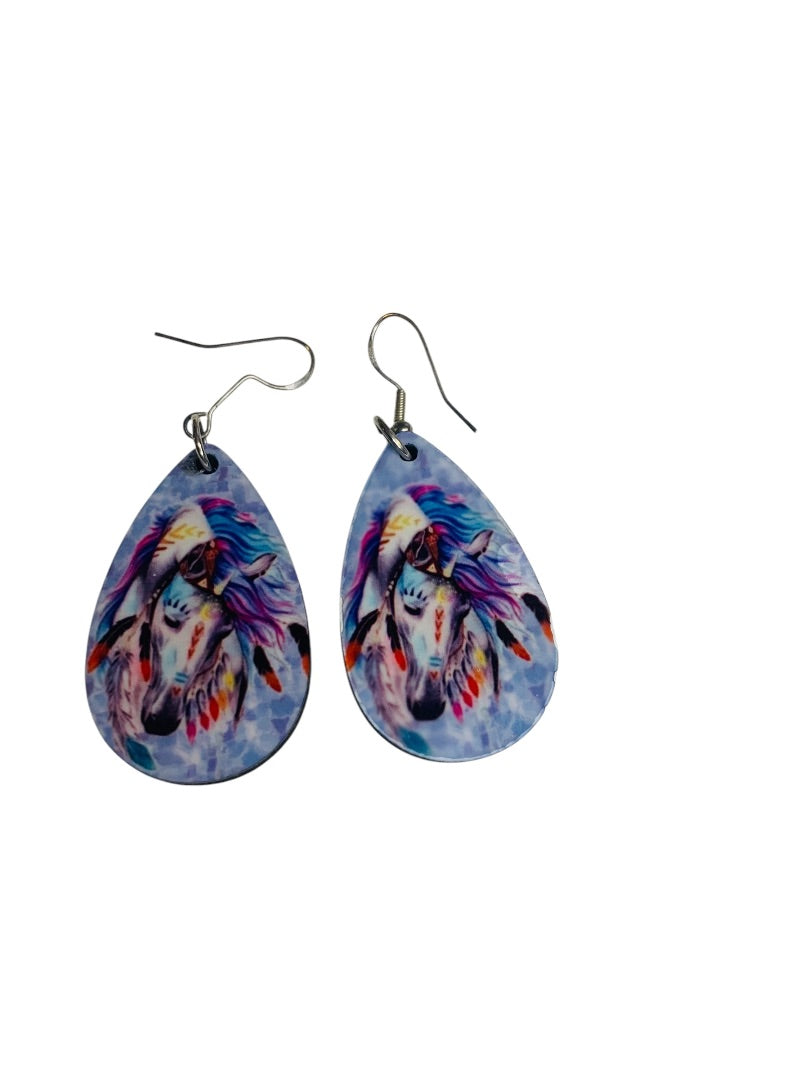 Unicorn Hook Pierced Earrings Lightweight Double Sided 2.4" Drop