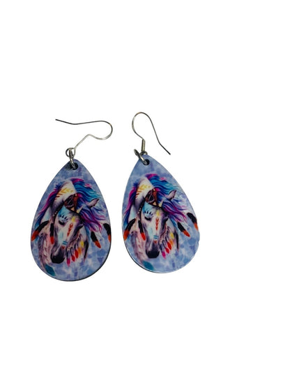 Unicorn Hook Pierced Earrings Lightweight Double Sided 2.4" Drop