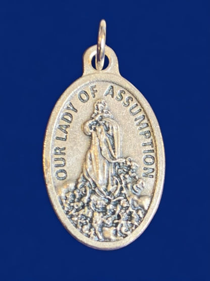 Silvertone Catholic Medal Charm Our Lady of Assumption Pray for Us 1 Inch