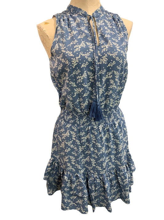 XS Saks Fifth Avenue Dress Peasant Style Blue White Floral Sleeveless