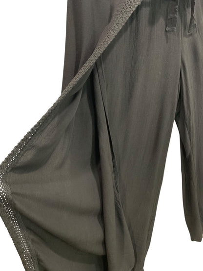 XL Vanilla Sky Womens Boho Black Pants Split Leg Lightweight Pull On