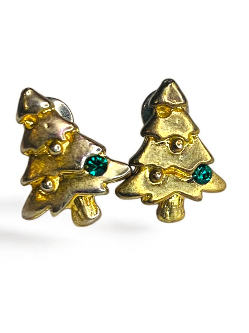 Petite Goldtone Christmas Tree Earrings Stud Post Pierced .5 Inch