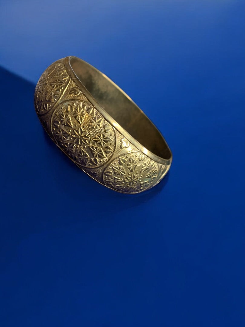 Vintage Embossed Hollow Brass Bangle Bracelet 1 Inch Width