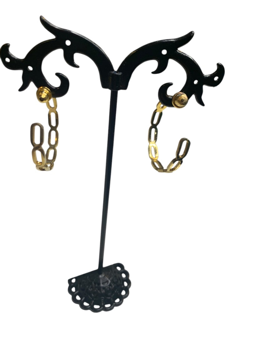 Goldtone Hoop Earrings Post Pierced 1.1 Inch Diameter