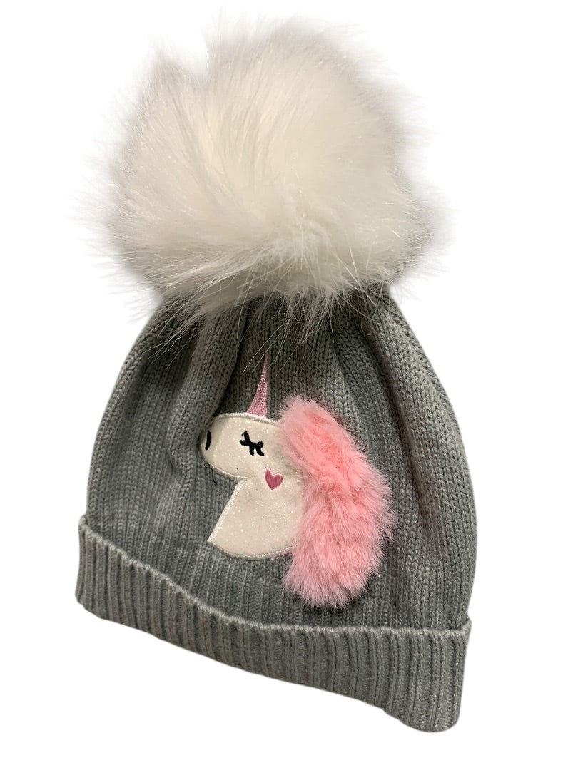 4-6X Emma & Elsa Girls Sweater Knit Hat Unicorn Pompom