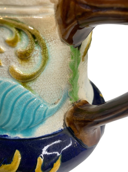 Wardle Signed Antique Majolica 7 Inch Pitcher Seashell Vibrant