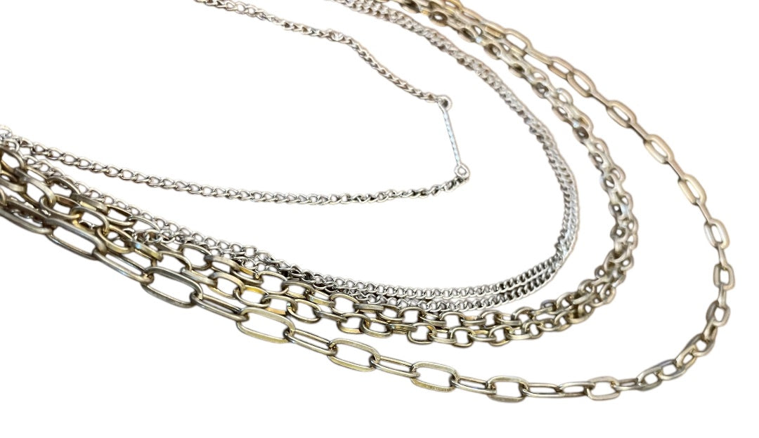 Icing MultiStrand Layered Chain Link Silvertone Goldtone Adjustable Necklace 15"