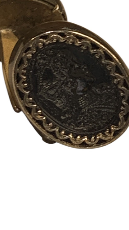 Vintage Signed DaVinci Cufflinks Intaglio Carved Soldier Bullet Back