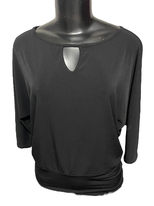 XS Clara Sun Woo Black Keyhole 3/4 Sleeve Banded Hem Womens Shirt Black