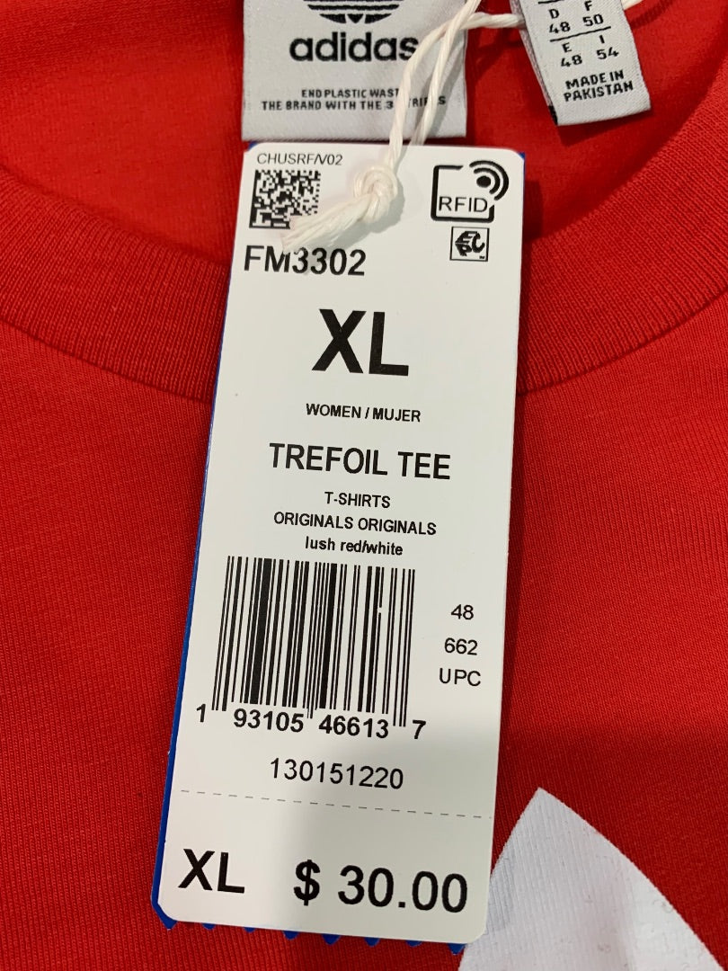 XL Adidas Womens New Trefoil Tee Shirt Red White FM3302