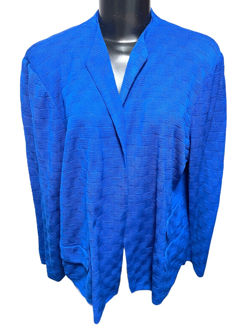 1X Misook Womens New Knit Open Cardigan Royal Blue Checked Texture