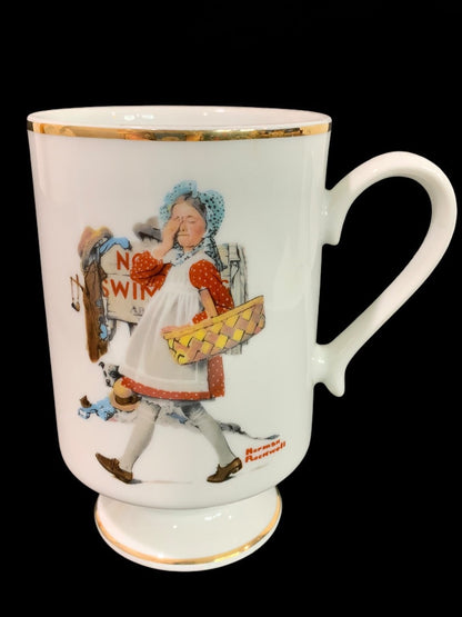1981 Norman Rockwell Porcelain Pedestal Mug "Hide Your Eyes" The Danbury Mint