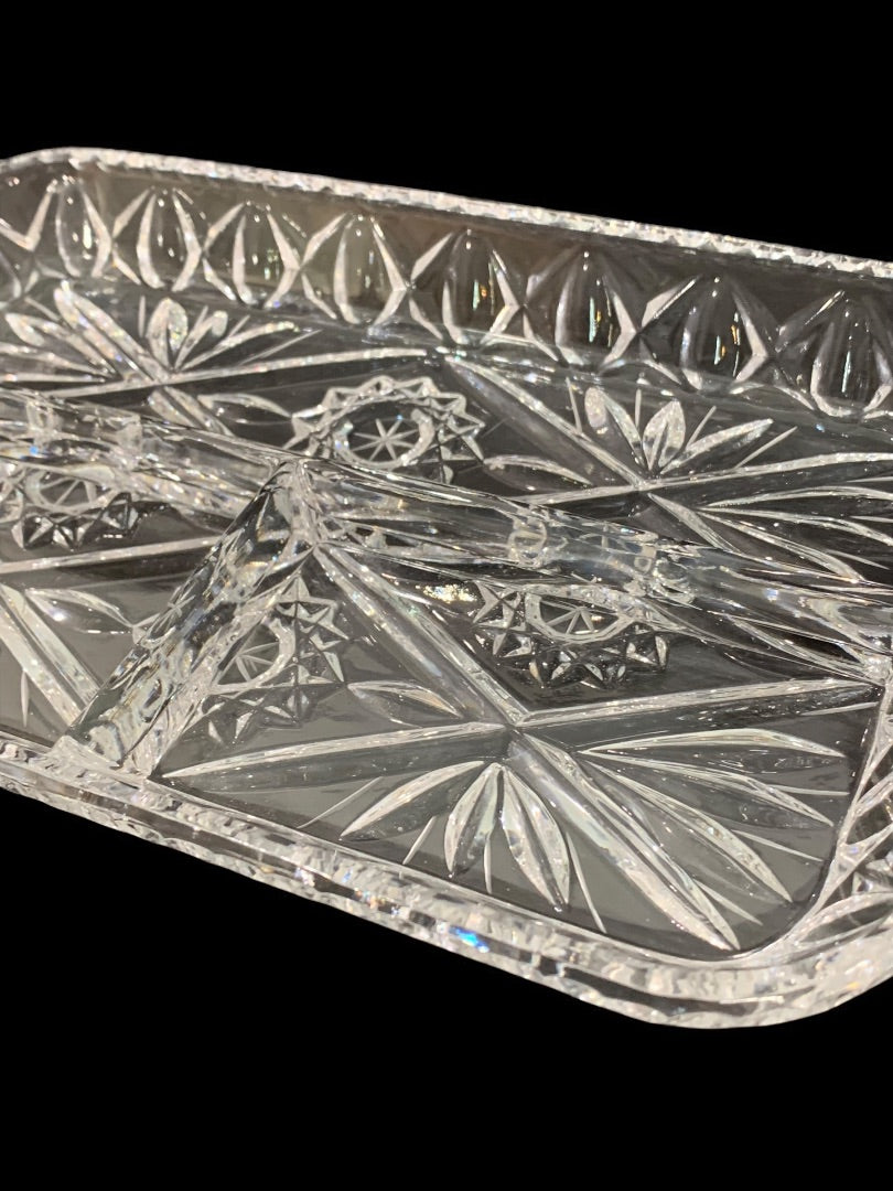 Vintage Pressed Glass Heavy Relish Try Divided Dish 13 x 7 Inches