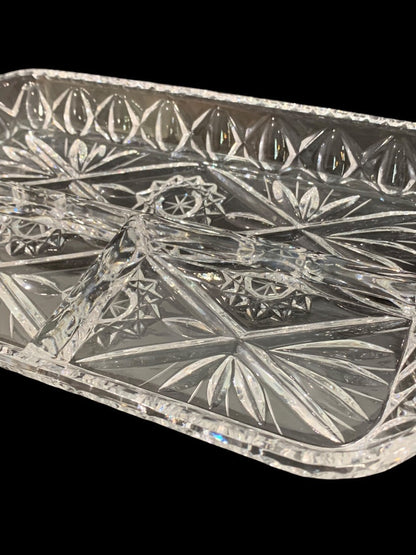 Vintage Pressed Glass Heavy Relish Try Divided Dish 13 x 7 Inches