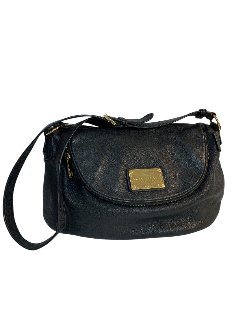 Marc Jacobs Crossbody Bag Purse Black Pebbled Leather Foldover