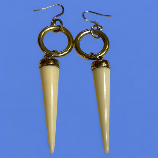 Goldtone Cream Earrings 3.25 Inch Drop Dangle Pierced Hook