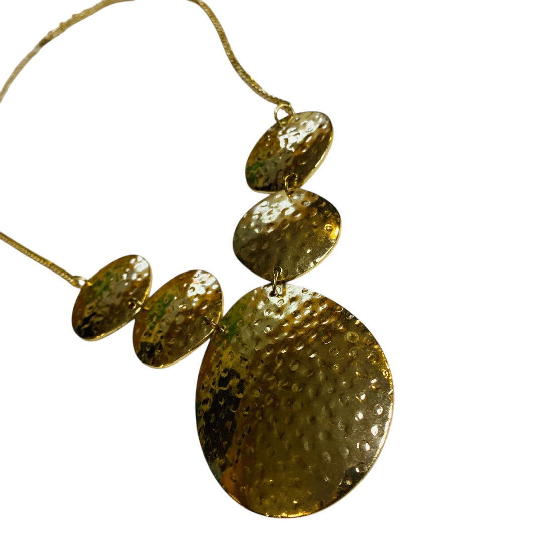 Goldtone Hammered Statement Necklace 23-26 Inch Drop 2.25 Inch
