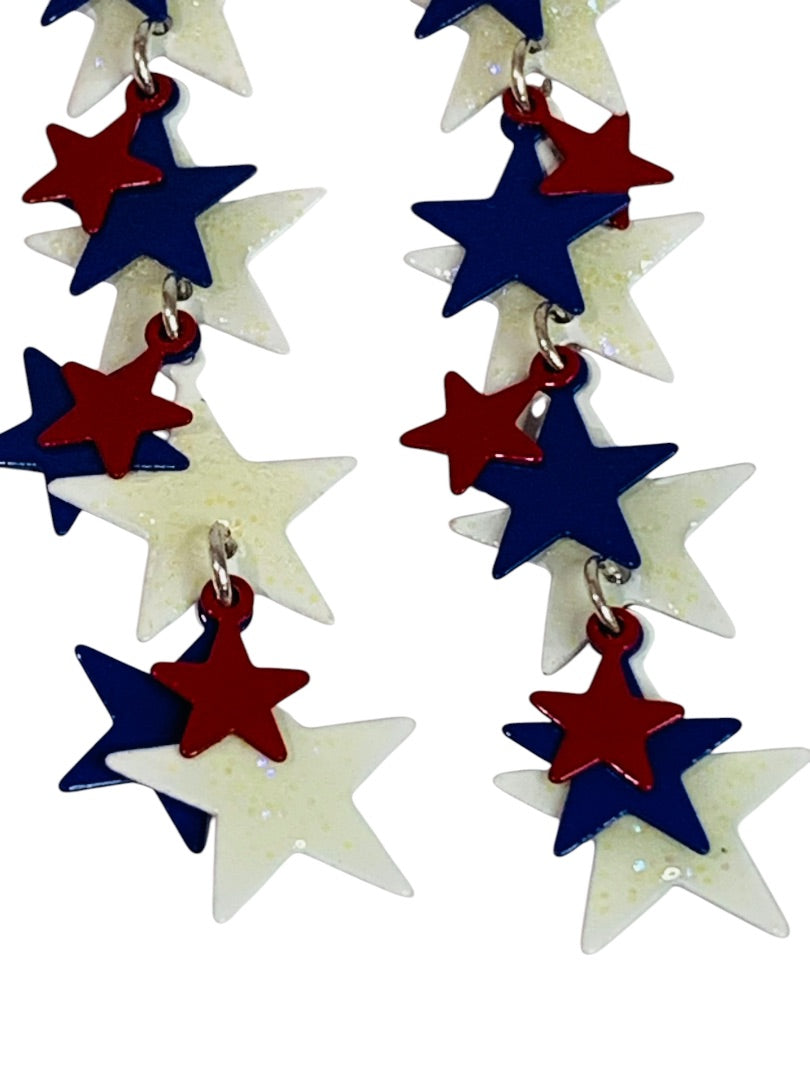 Claires New Pierced Hook Earrings Stars Patriotic 3 Inch Drop