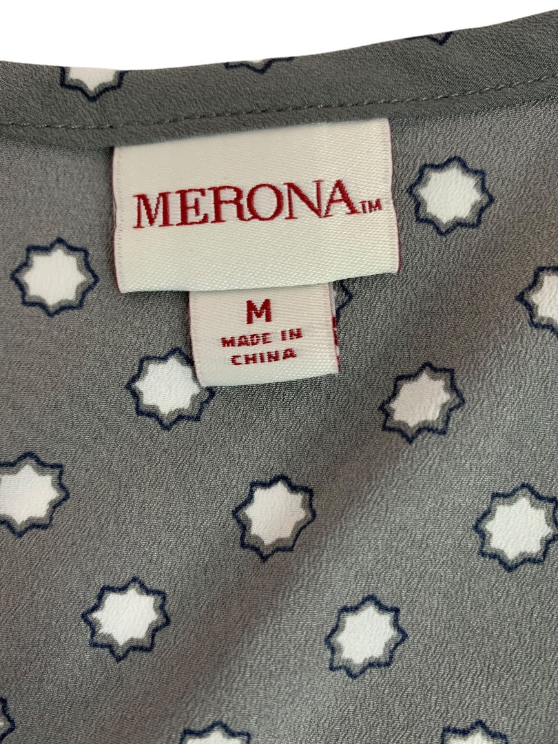 Medium Merona Gray Dot Star Patterned Sleeveless Shirt Blouse