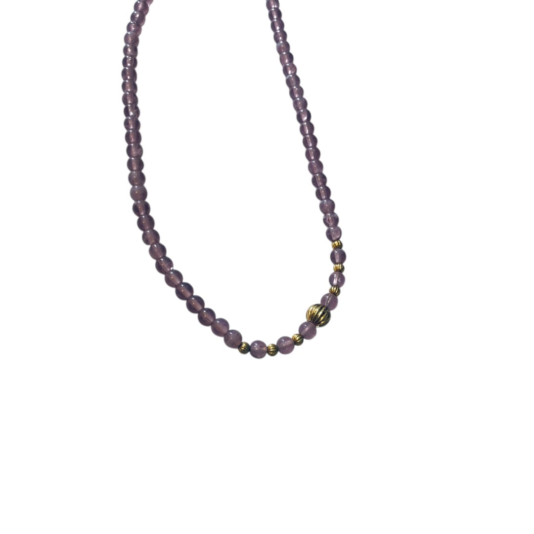 Acrylic Beaded Vintage Necklace Lavender and Goldtone Screw Barrel Clasp 13 Inch